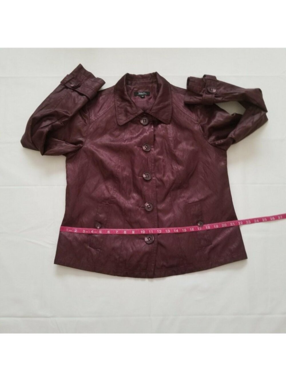 Tribal Women’s Long Sleeve Lined Burgundy Button-Up Coat Jacket Size 12 - Picture 15 of 16